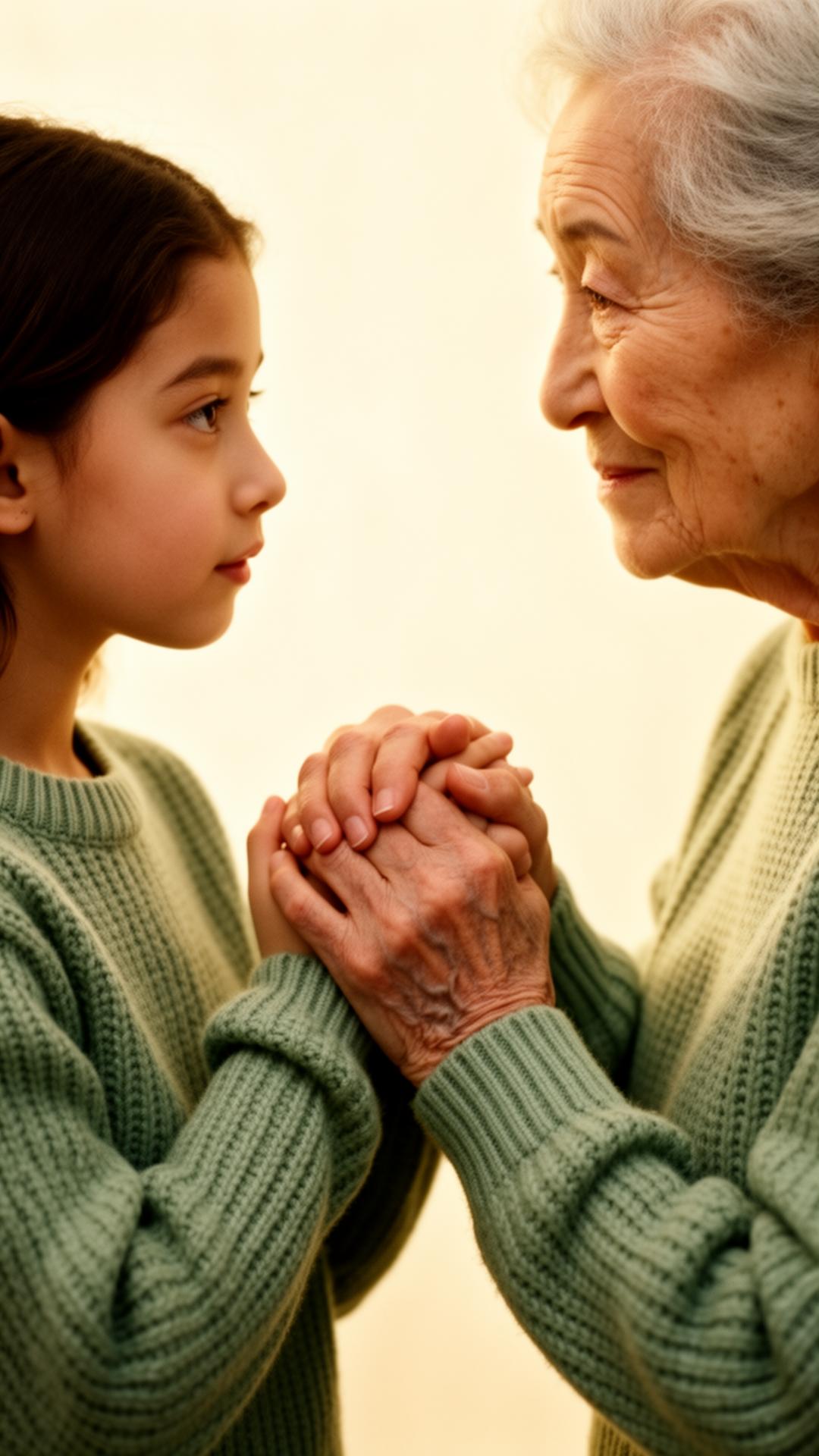 Manos de abuela y nieta unidas